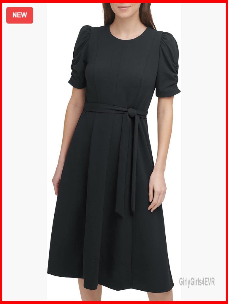 Jewel Neck Scuba Crepe Midi Dress - Fit And Flare